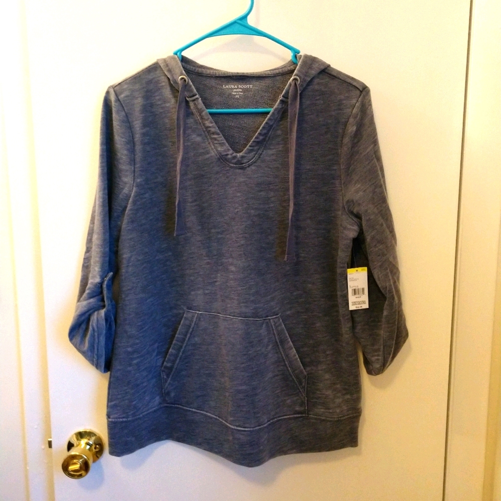 Laura Scott Petite PS Blue 3/4 Sleeve Terry Hoodie